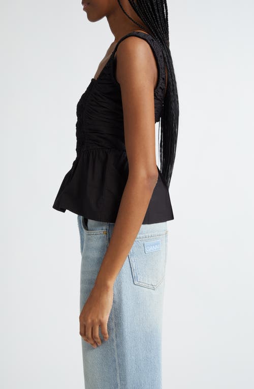 Shop Ganni Organic Cotton Poplin Smock Peplum Top In Black