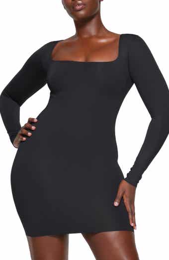 2 In 1 Bodycon Skims Black Maxi Dress With Built In Bra And