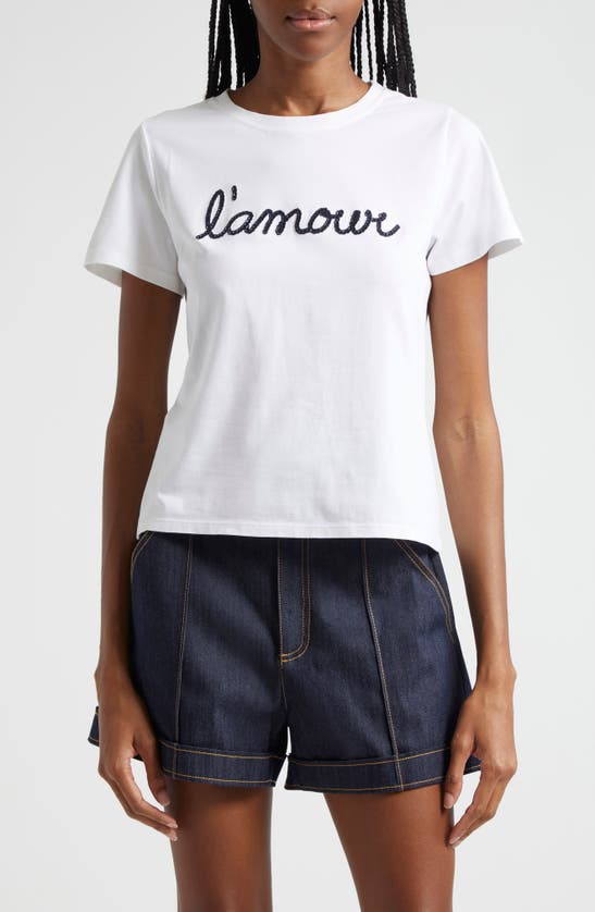 Shop Cinq À Sept L'amour Shrunken T-shirt In White/ Navy