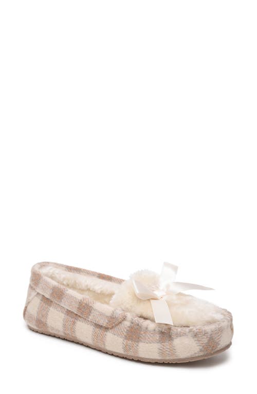 Minnetonka Cosi Faux Shearling Slipper in Cream Plaid at Nordstrom, Size 7