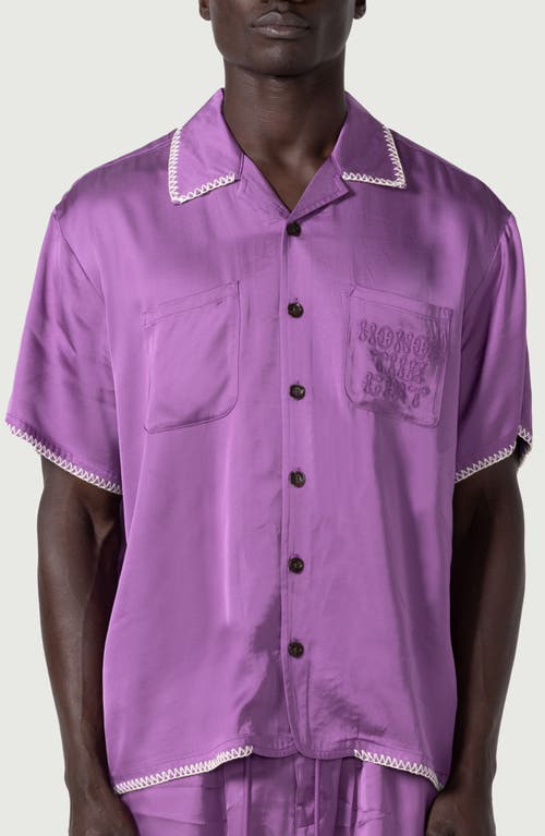 Blanket Stitch Oversize Camp Shirt in Purple