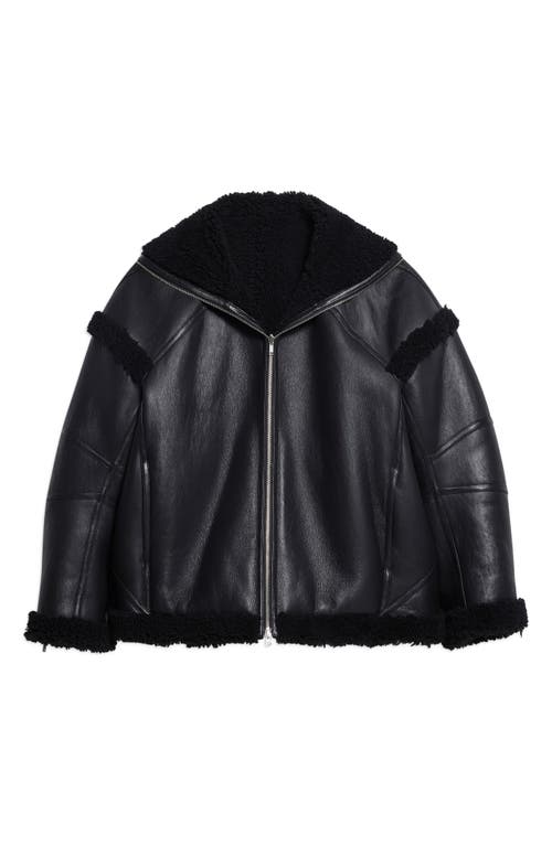 Shop Helmut Lang Apex Hooded Reversible Genuine Shearling & Leather Coat In Black/black