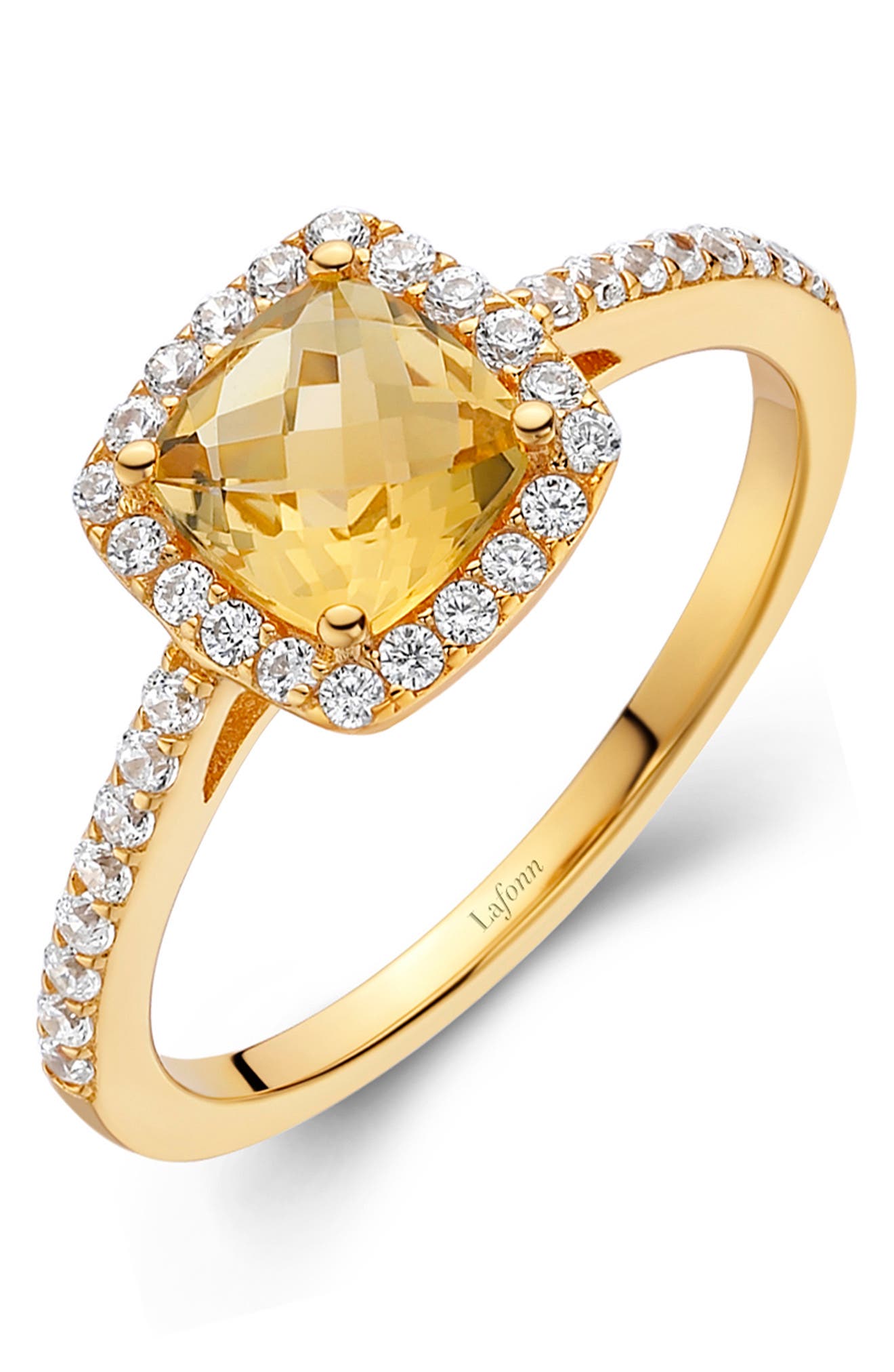 Lafonn Gold Over Sterling Silver Princess Cut Citrine Ring In White-citrine