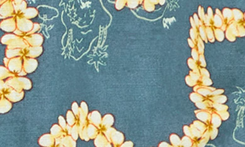 Shop Rvca Exotica Regular Fit Floral Short Sleeve Linen Blend Button-up Shirt In Duck Blue