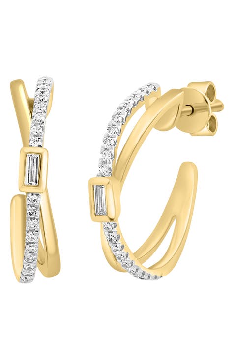 14K Gold Diamond Crossover Hoop Earrings - 0.26ct