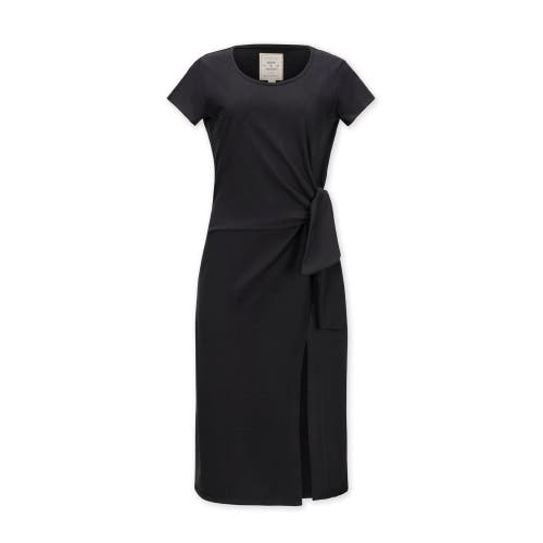 Hope & Henry Organic Short Sleeve Knit Tie Midi Dress In Black Side-tie