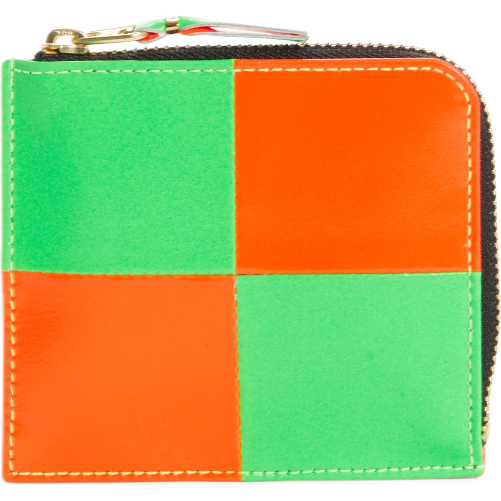 Comme Des Garçons Wallets Commes De Garçon Fluorescent Squares Leather Wallet In Orange/green