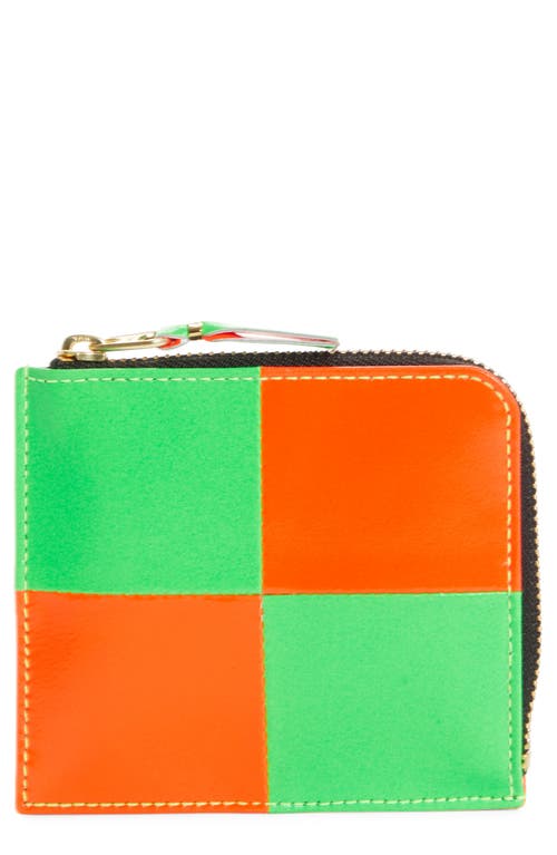 Shop Comme Des Garçons Wallets Commes De Garçon Fluorescent Squares Leather Wallet In Orange/green