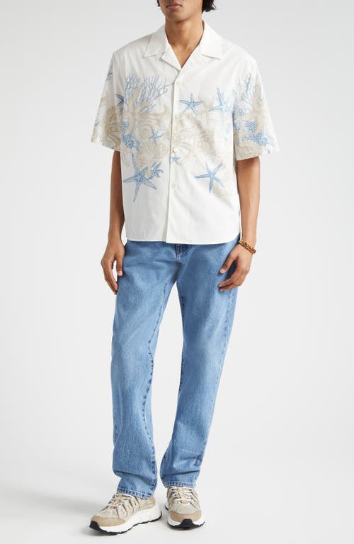 Shop Versace Barocco Sea Print Camp Shirt In White Dusty Blue Bone