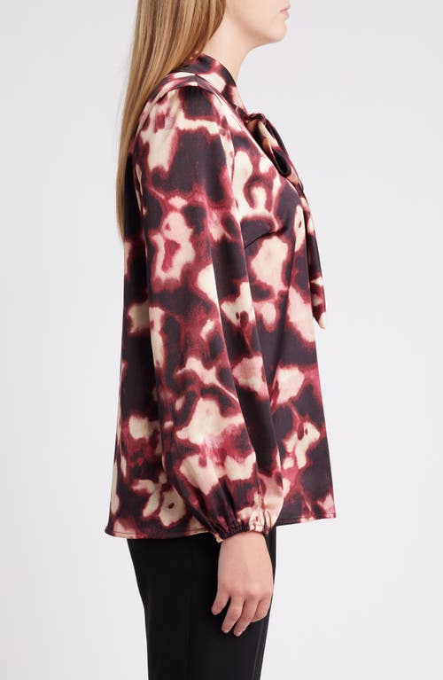 Shop Tahari Asl Print Bow Neck Shirt In Mulberry Multi