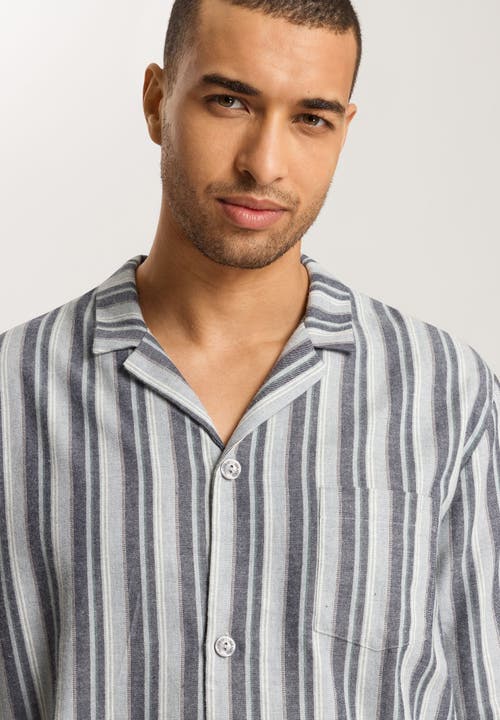 Hanro Men's Cozy Comfort Flannel Long Pajama Set In Moonlight Stripe