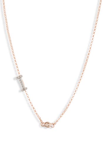Meshmerise Bezel Diamond Initial Chain Necklace In Rose-i