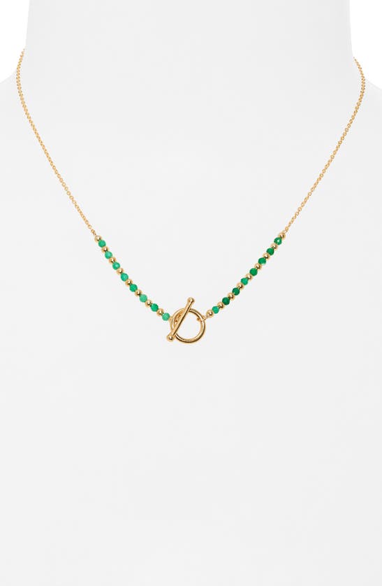 Shop Argento Vivo Sterling Silver Green Onyx Beaded Toggle Necklace In Gold
