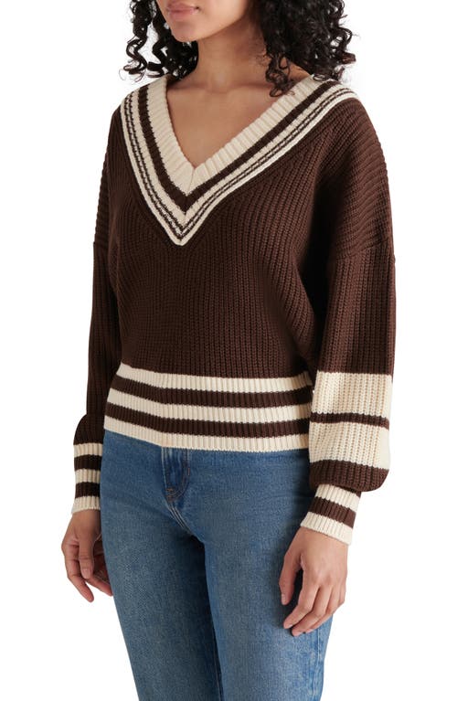 Shop Steve Madden Jen Stripe Trim Sweater In Chestnut