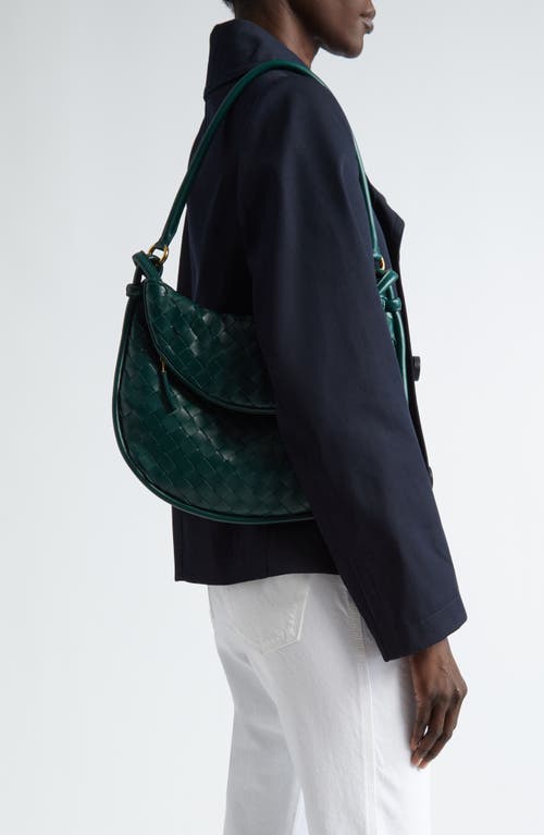 Shop Bottega Veneta Medium Gemelli Intrecciato Shoulder Bag In Emerald Green/brass