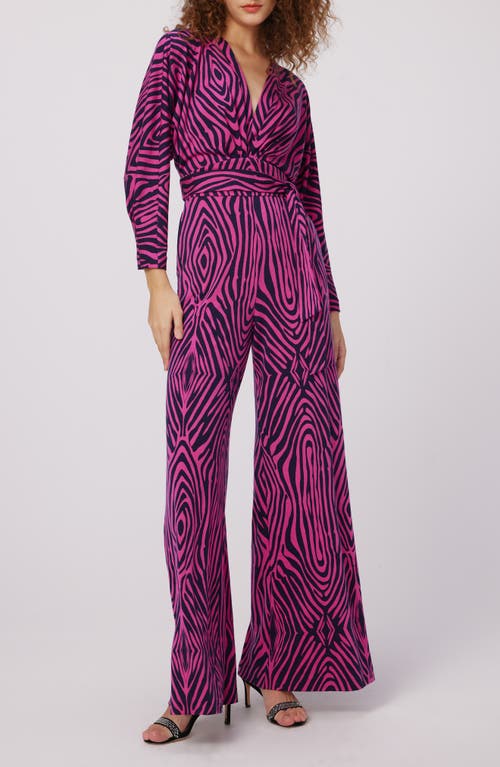 DVF Fanny Zebra Print Long Sleeve Jumpsuit in Zebra Indian Pink Med 