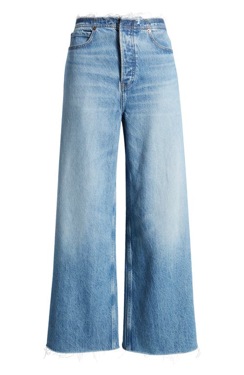 Shop Frame Le Distressed Nonstretch Low Rise Wide Leg Cutoff Jeans In Crosbie