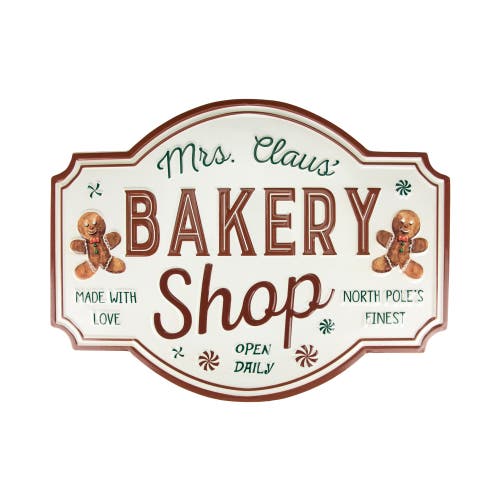 NORTHLIGHT NORTHLIGHT GINGERBREAD "MRS. CLAUS' BAKERY SHOP" METAL CHRISTMAS WALL SIGN 