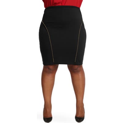 Plus Size Poetic Justice Tiffy Ponte Knit Pencil Skirt, Black