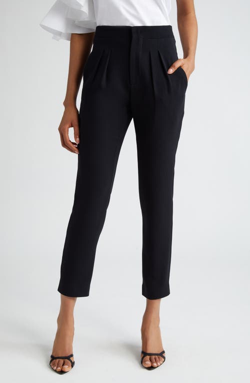 Pleated Stretch Crepe Ankle Pants in Black