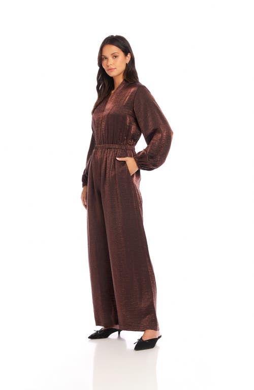 Shop Fifteen Twenty Skyler Long Sleeve Wide Leg Jumpsuit In Brown