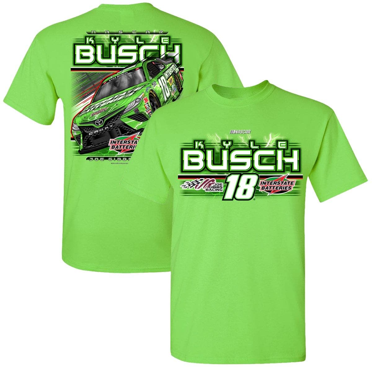 JOE GIBBS RACING TEAM COLLECTION Men's Joe Gibbs Racing Team Collection Green Kyle Busch Car 2-Spot T-Shirt
