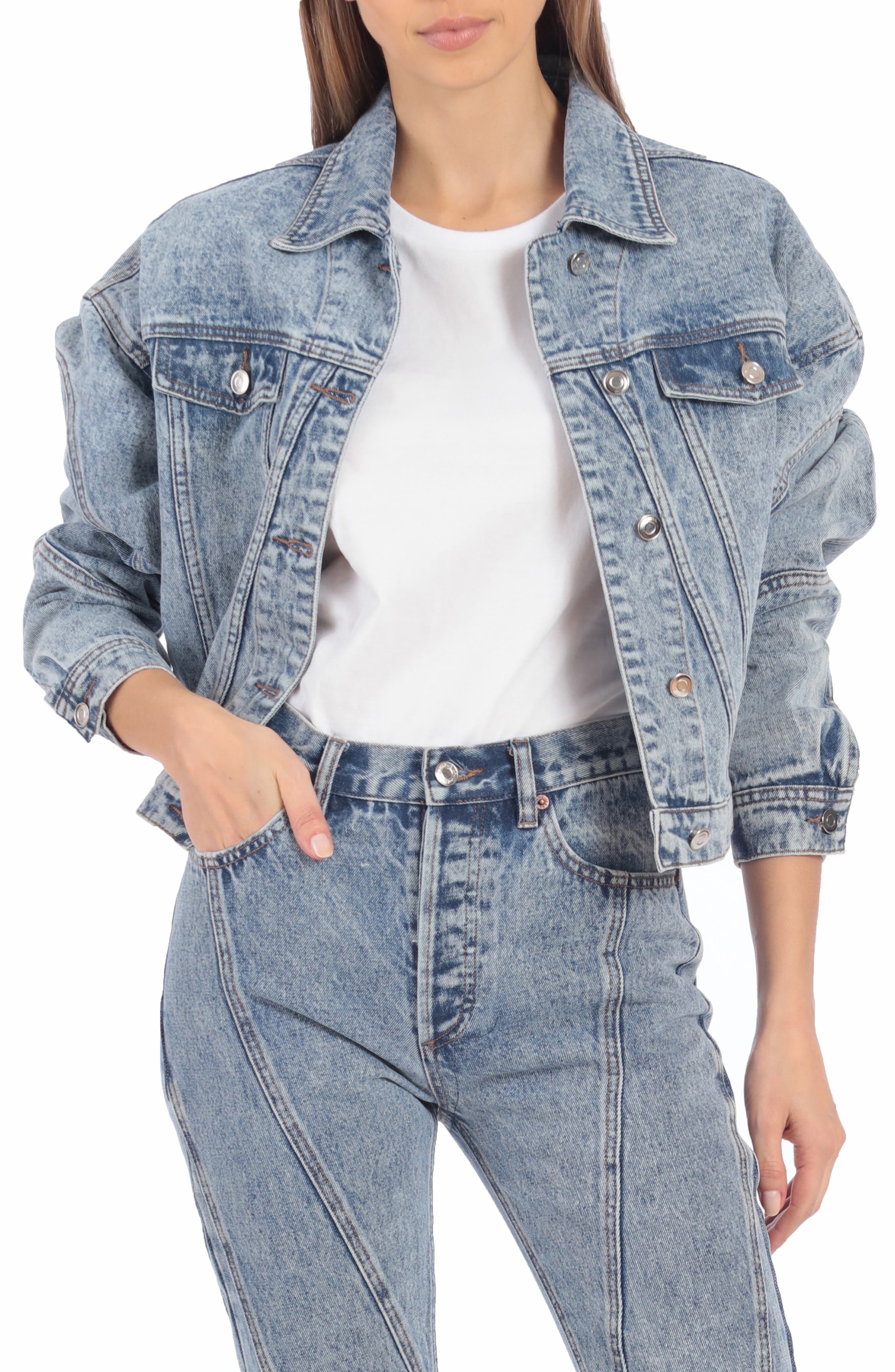 avec les filles faux fur trim denim parka