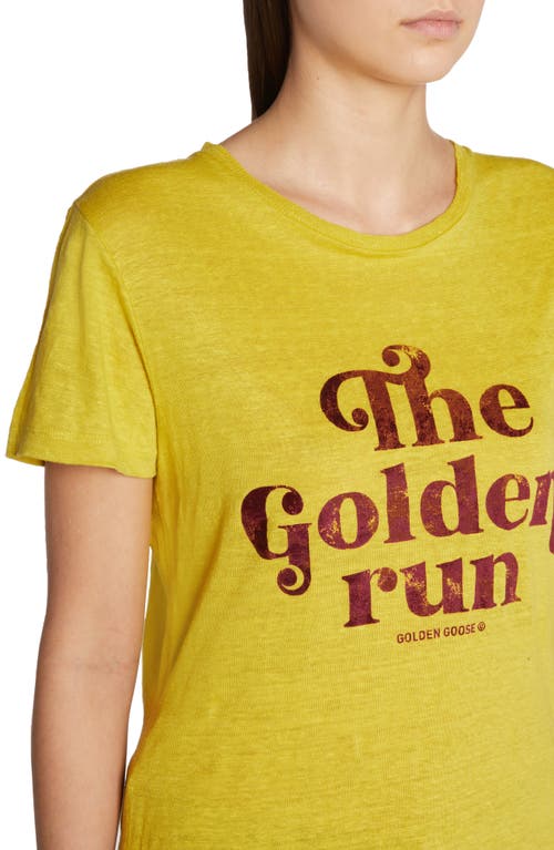 Golden Goose The Golden Run Linen T-shirt In Maize/windsor Wine