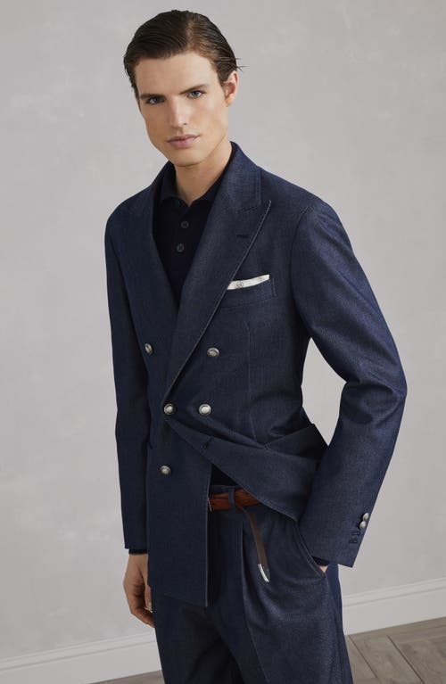 Shop Brunello Cucinelli Comfort Cotton And Cashmere Denim One-and-a-half Breasted Deconstructed Blazer Wi