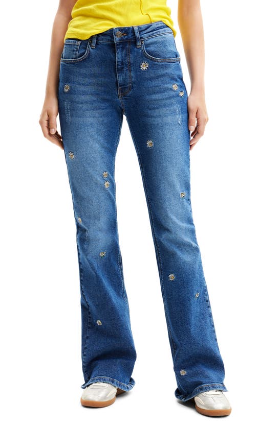 Shop Desigual Daisy Flare Jeans In Blue