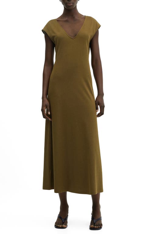 Mango Cotton Knit Midi Dress In Brown