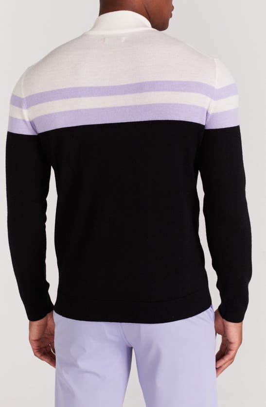 Shop Redvanly Cooper Stripe Quarter Zip Wool Sweater In Black