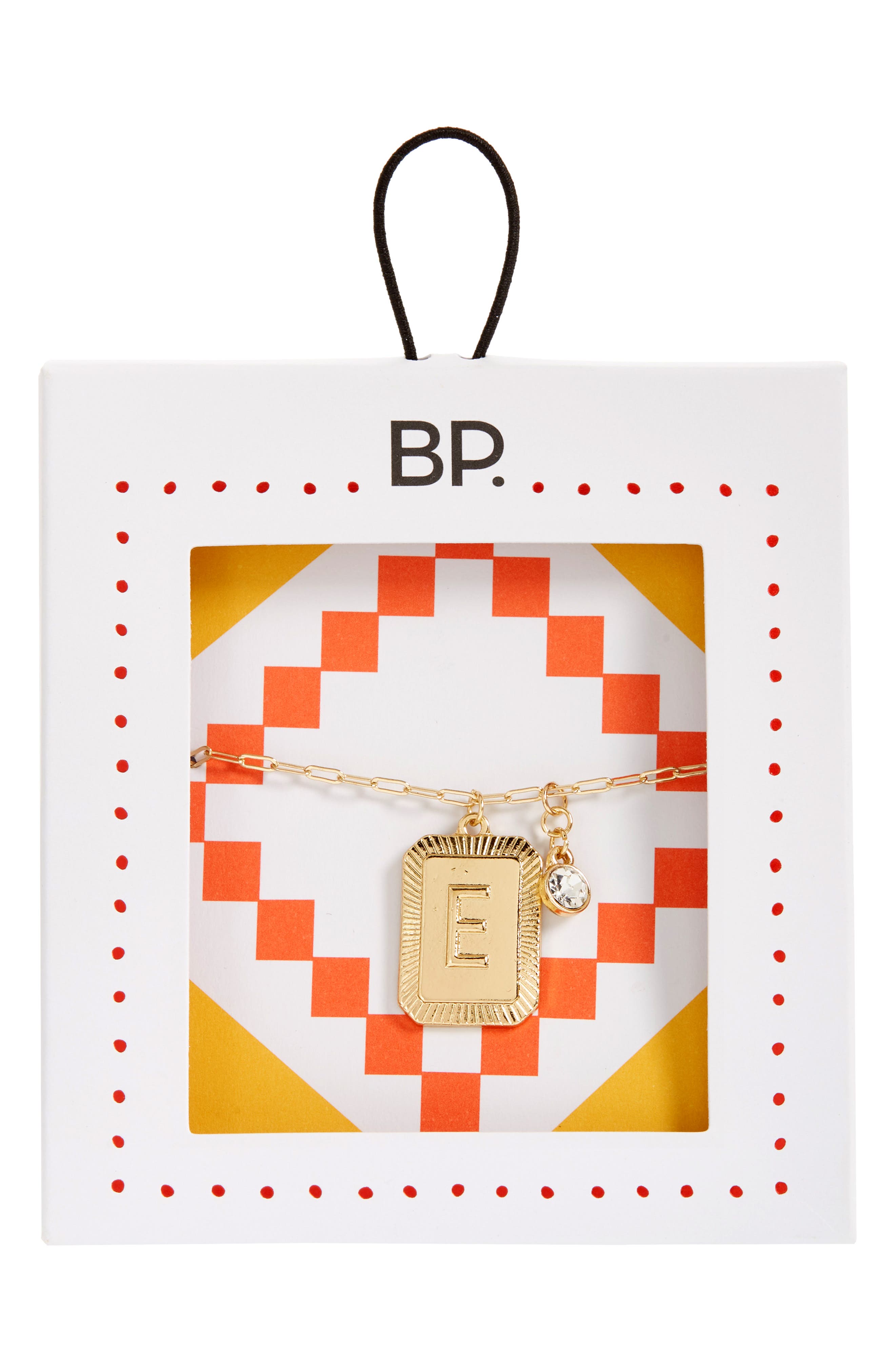BP. Initial Plaque Pendant Necklace in E- Clear- Gold