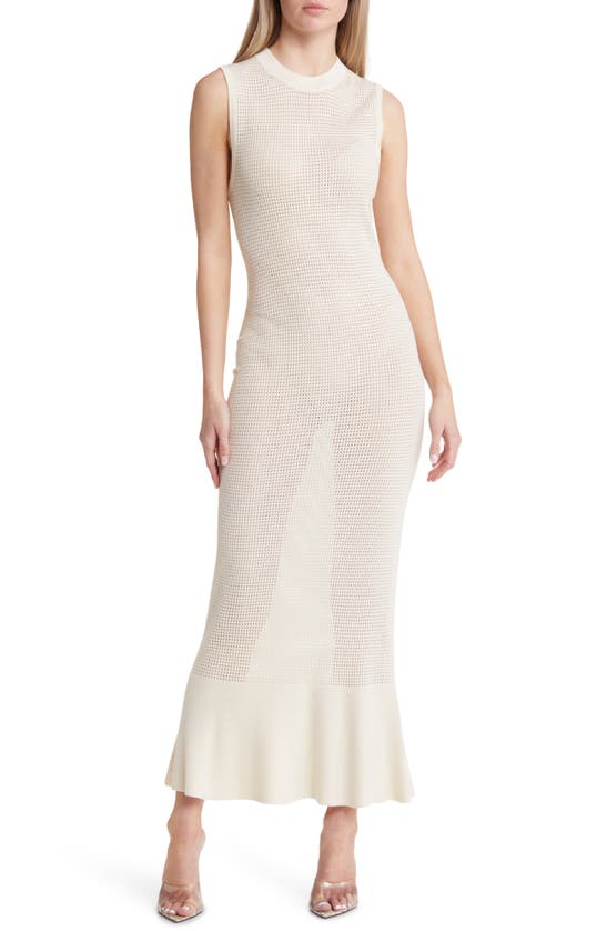 Open Edit Sheer Open Knit Midi Sweater Dress In Ivory Dove ModeSens