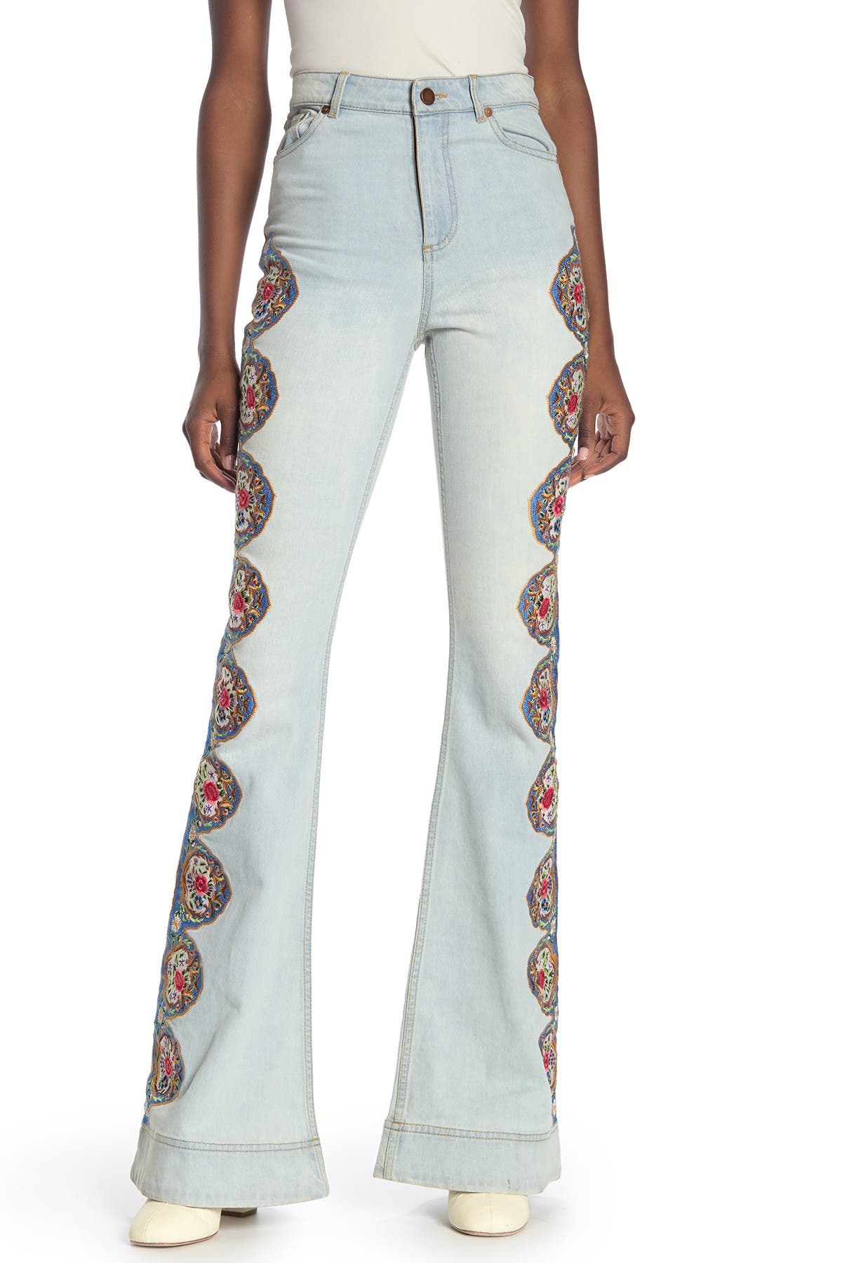 bell bottom embroidered jeans
