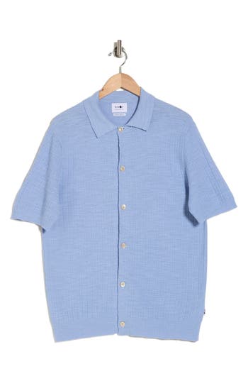 Nn07 Nolan 6577 Knit Short Sleeve Button-up Shirt In Brunnera Blue