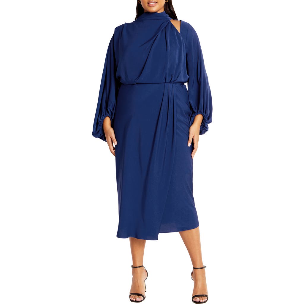Shop City Chic Jaylee Shoulder Cutout Long Sleeve Dress In Deep Ocean
