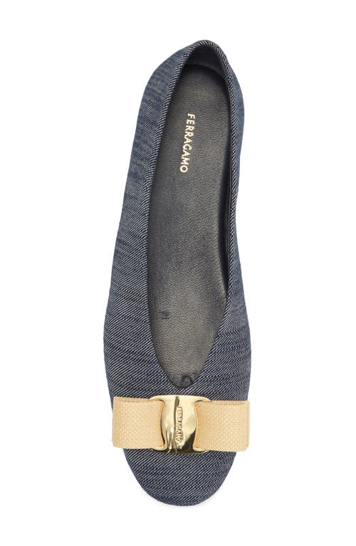 Shop Ferragamo Vanna Bow Denim Ballet Flat