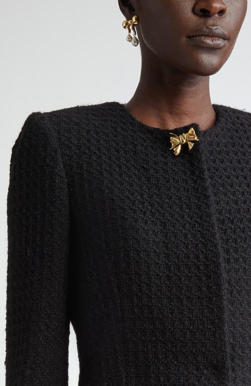 Oscar De La Renta Bow Detail Wool Tweed Crop Jacket In Black