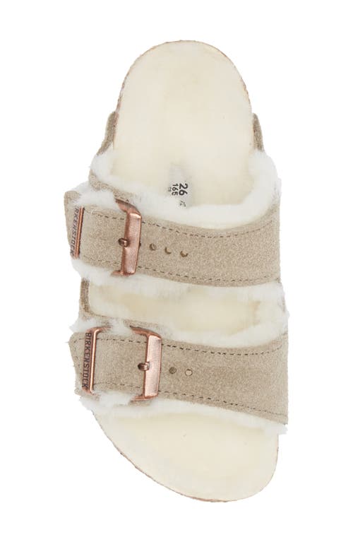 Shop Birkenstock Kids' Arizona Genuine Shearling Lined Slide Sandal In Taupe