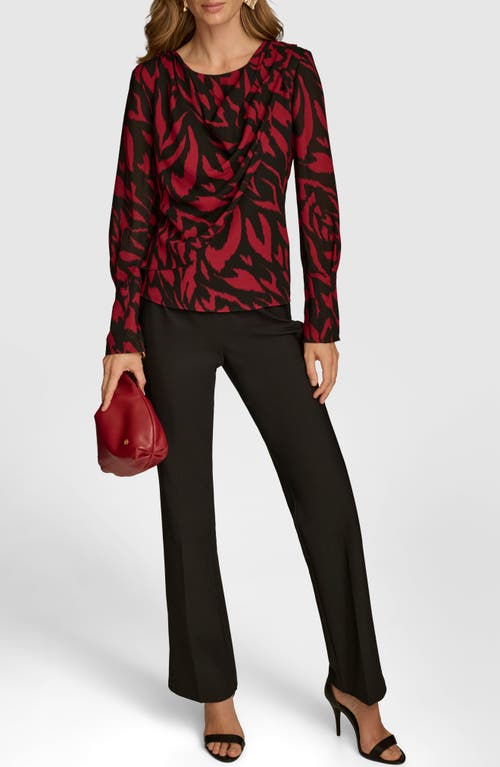 Shop Donna Karan New York Abstract Print Draped Woven Top In Red/black Multi