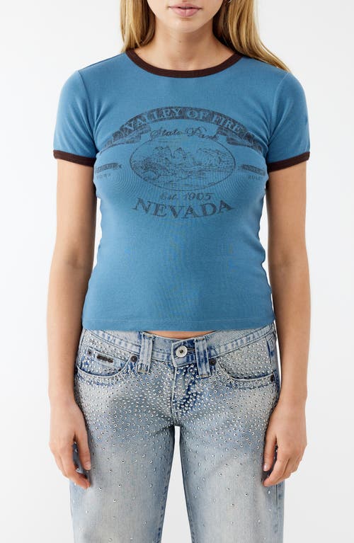 Shop Bdg Urban Outfitters Nevada Cotton Graphic Ringer T-shirt In Blue