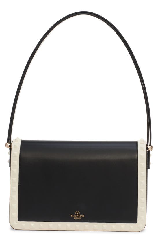Shop Valentino Rockstud23 Bicolor Leather Shoulder Bag In Nero/ Ivory