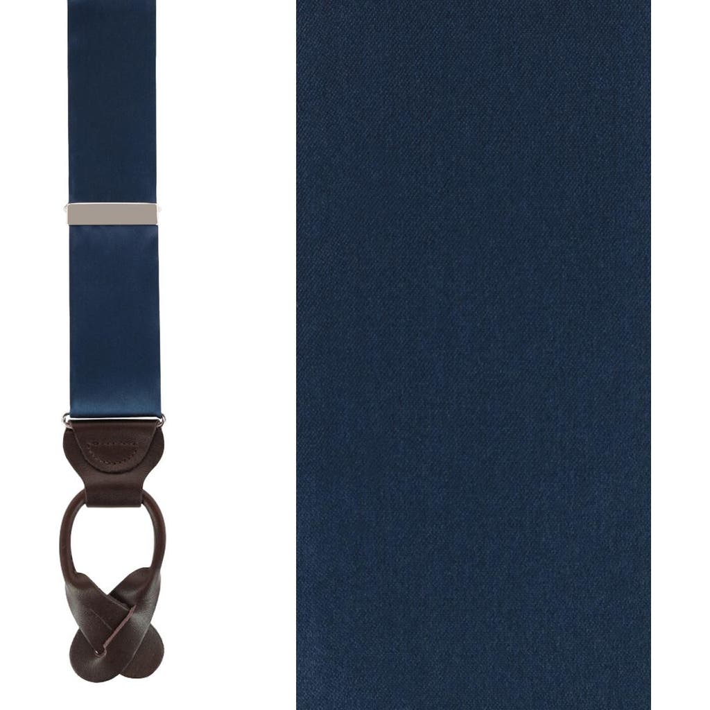 Trafalgar Dutton Solid Color Silk Button End Suspenders In Navy