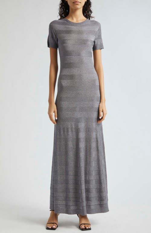 Shop Emporio Armani Stripe Maxi Dress In Solid Light Grey