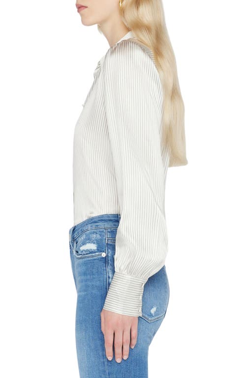 Frame Pinstripe Silk Blouse In Bone Multi