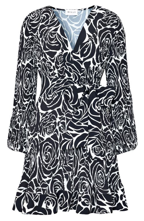 MILLY MILLY LIV BLACK ROSE PRINT LONG SLEEVE MINIDRESS 