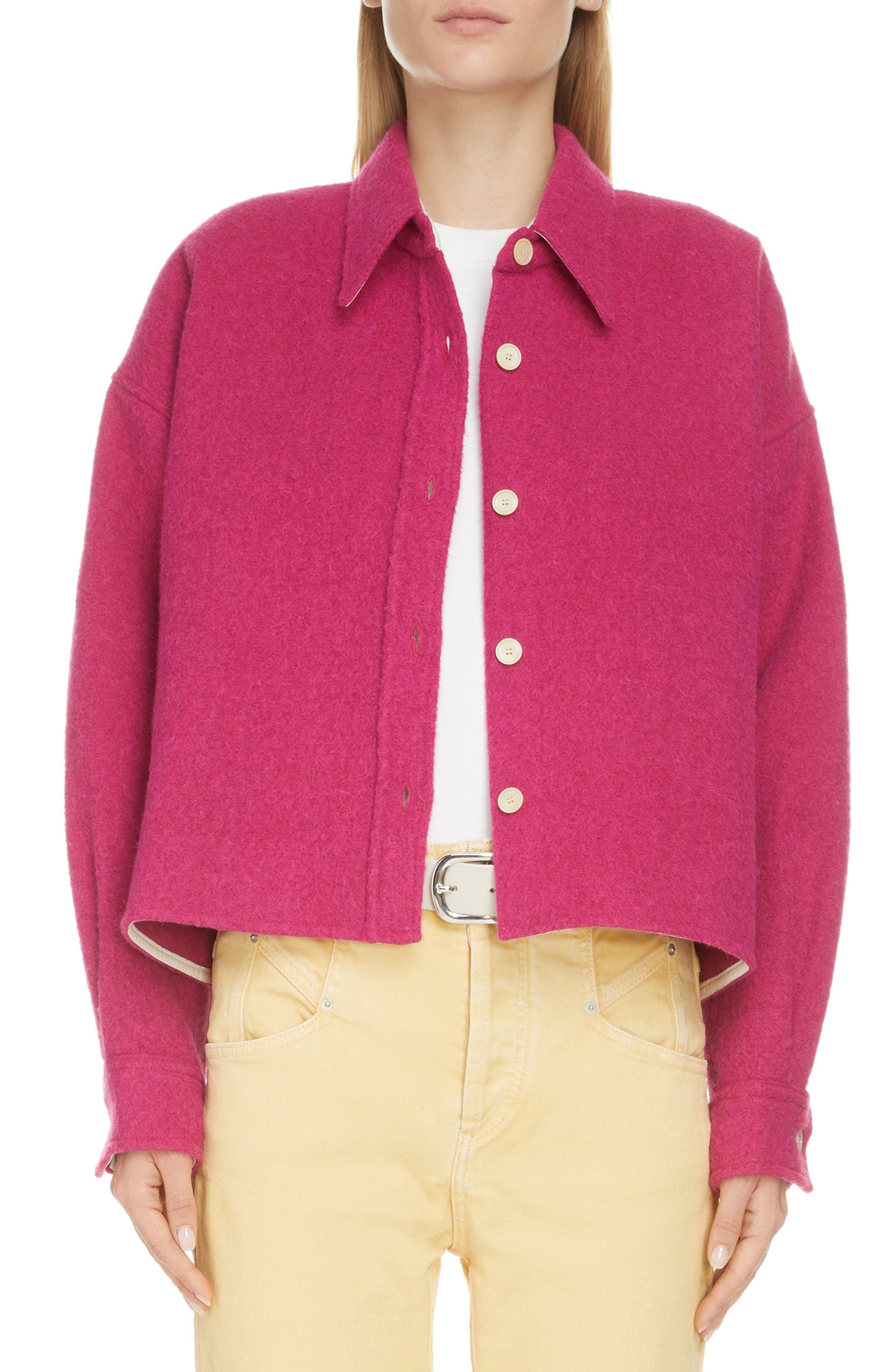 pink wool shacket