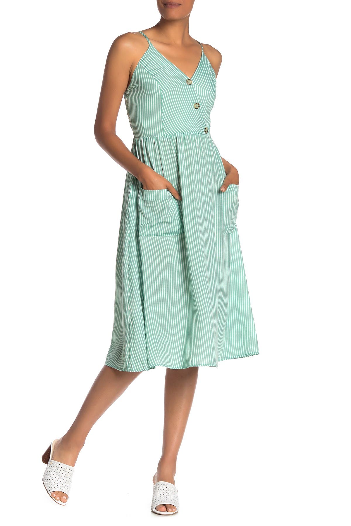 asymmetrical button front midi dress