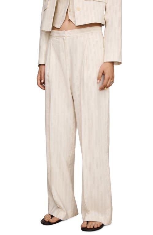 Shop Mango Stripe Straight Leg Pants In Ecru